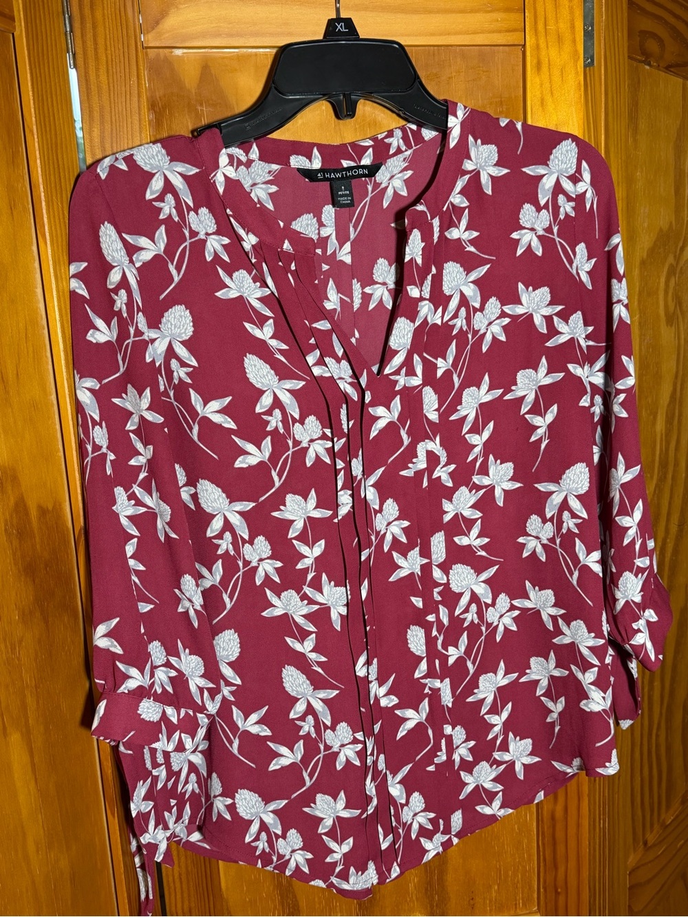 41 Hawthorn Burgundy Floral V-Neck Button Front Blouse|Sz SP|Cottagecore